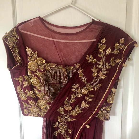 Maroon and Brown Lehenga with heavy skirt - Picture 6 of 8